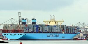 Blog Cost of shipping: Image shows a picture of a Merete Maersk ship loaded with intermodal shipping containers