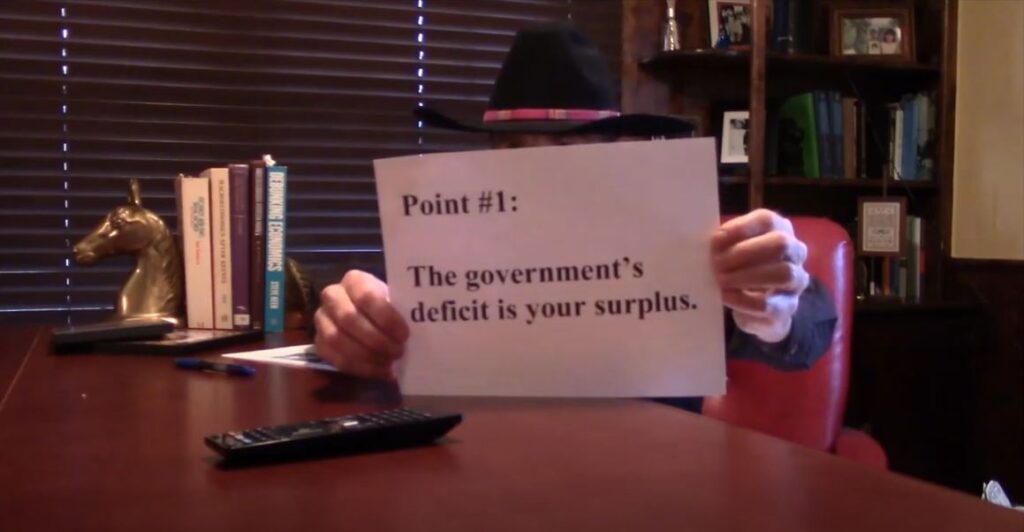 Government finance: An image of John T Harvey, the Cowboy Economist, explaining how the US government finances its deficits