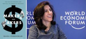 Blog Financial Markets" A picture of the book cover "Makers and Takers" and it's author Rana Foroohar.