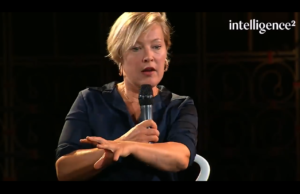 Blog Saving capitalism: Image of Gillian Tett during a debate/discussion with Yani Varoufakis about "Can capitalism be fixed"?