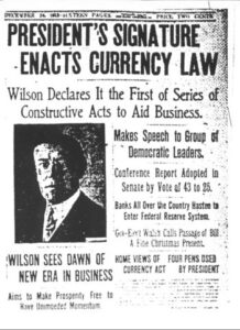 Blog Image of newspaper announcing the birth of the federal reserve